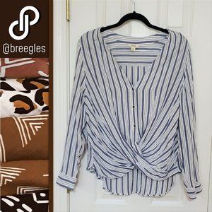 Ana Striped Twist Front Hi-Lo Blouse